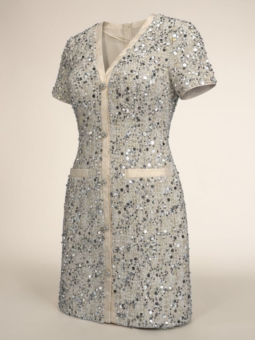 Eliza J Silver Sequin Short-Sleeve Shift Dress